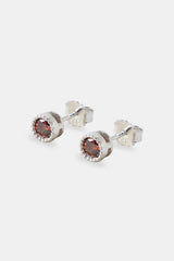Iced Chocolate Round Stone Stud Earrings - 6mm - White Gold