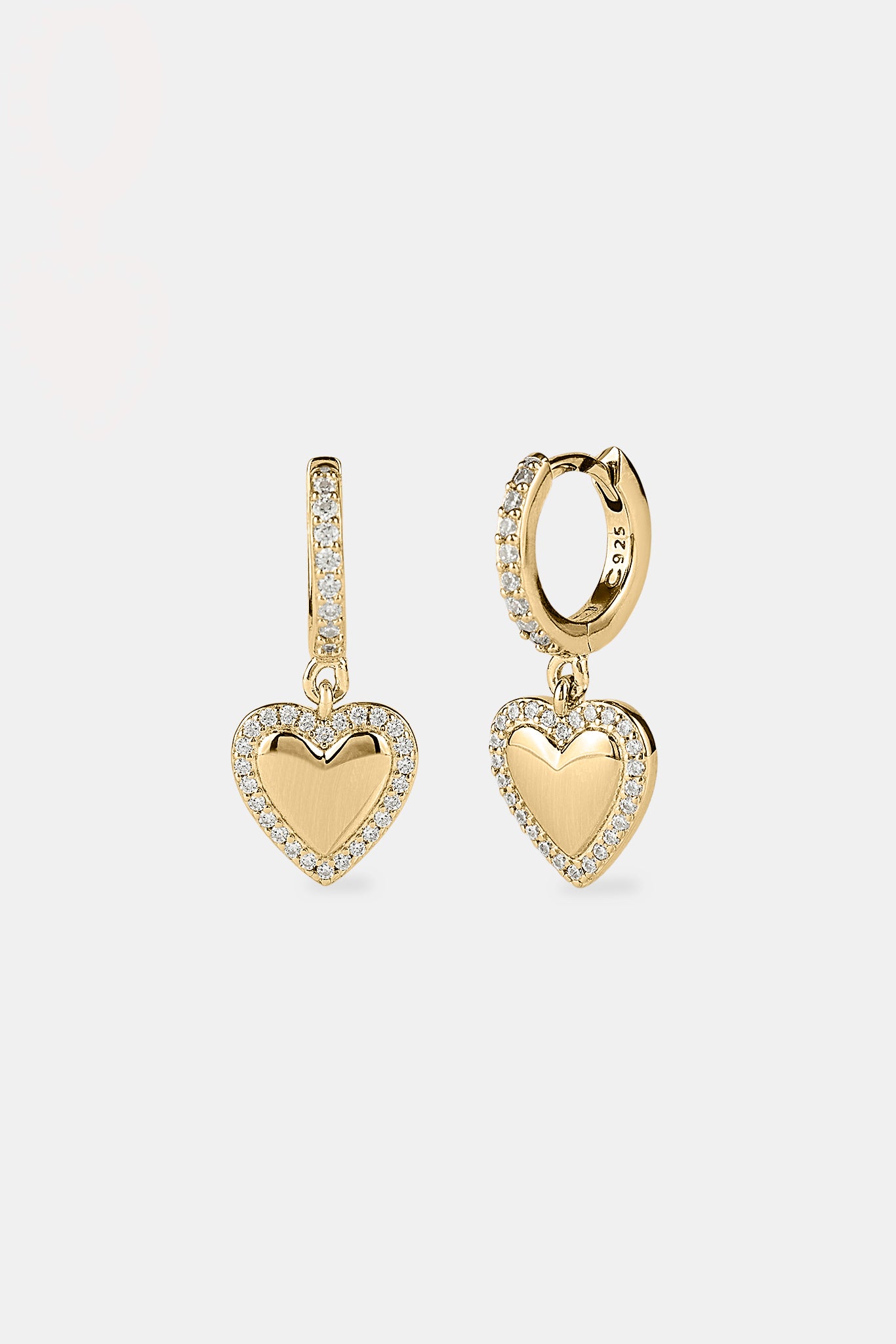 Iced Hoop Heart Drop Earrings - 10mm - Gold