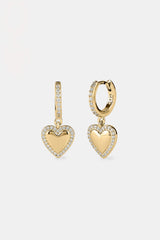 Iced Hoop Heart Drop Earrings - 10mm - Gold