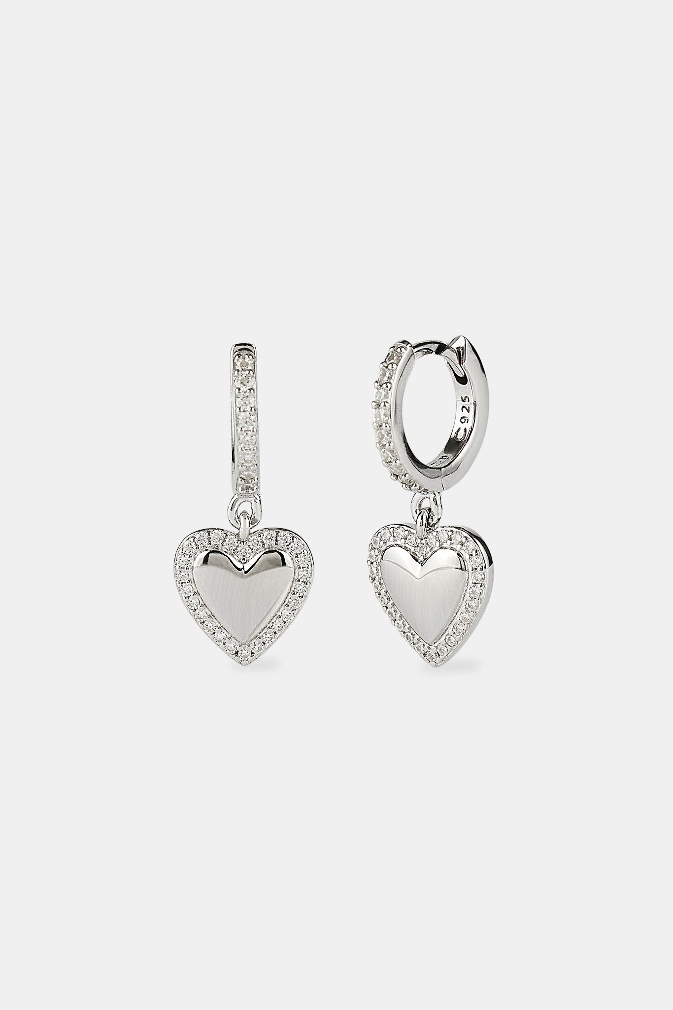 Iced Hoop Heart Drop Earrings - 10mm - White Gold