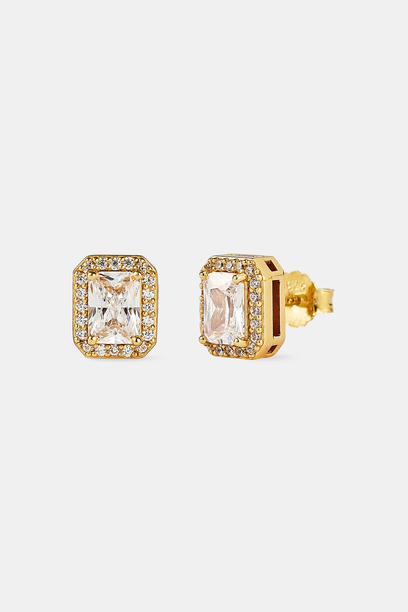 Iced Gemstone Stud Earrings - 10mm - Gold