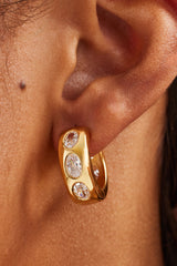 Iced Centre Polished Hoop Earrings - 20mm - Gold