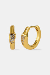 Iced Centre Asymmetric Hoop Earrings - 10mm - Gold