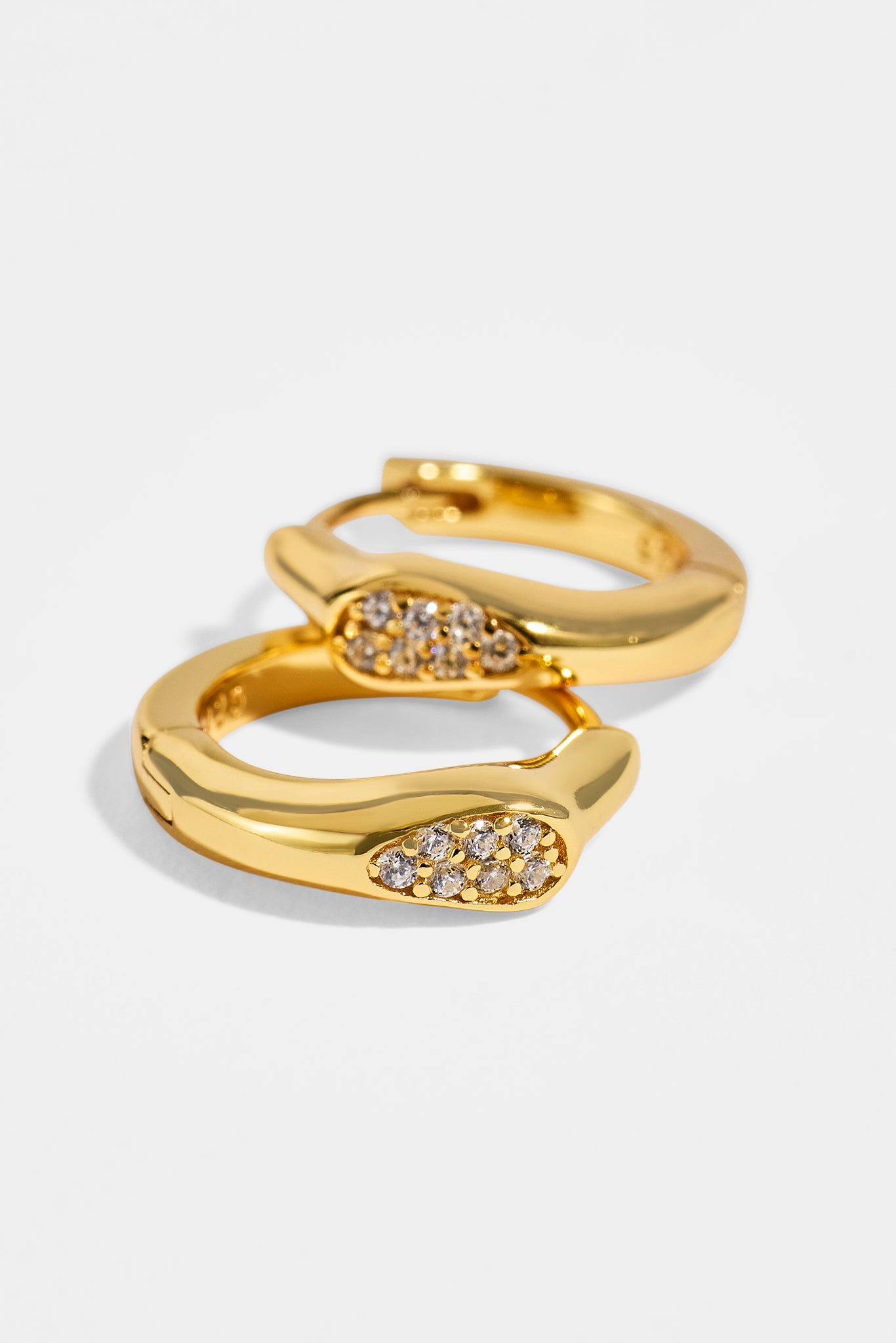 Iced Asymmetric Hoop Earrings - 10mm - Gold