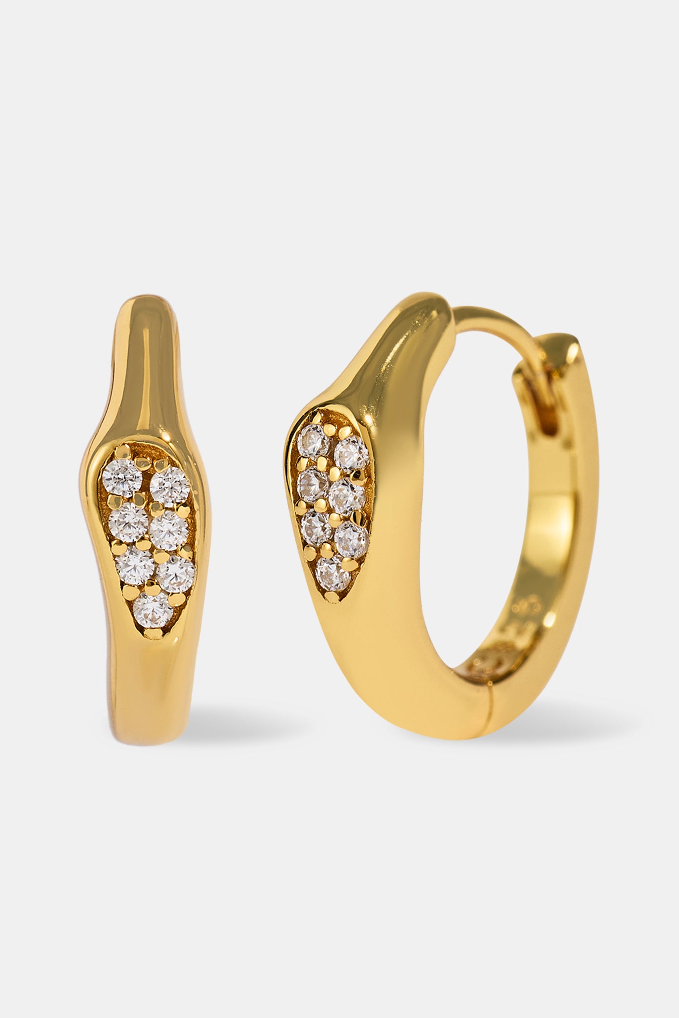 Iced Asymmetric Hoop Earrings - 10mm - Gold