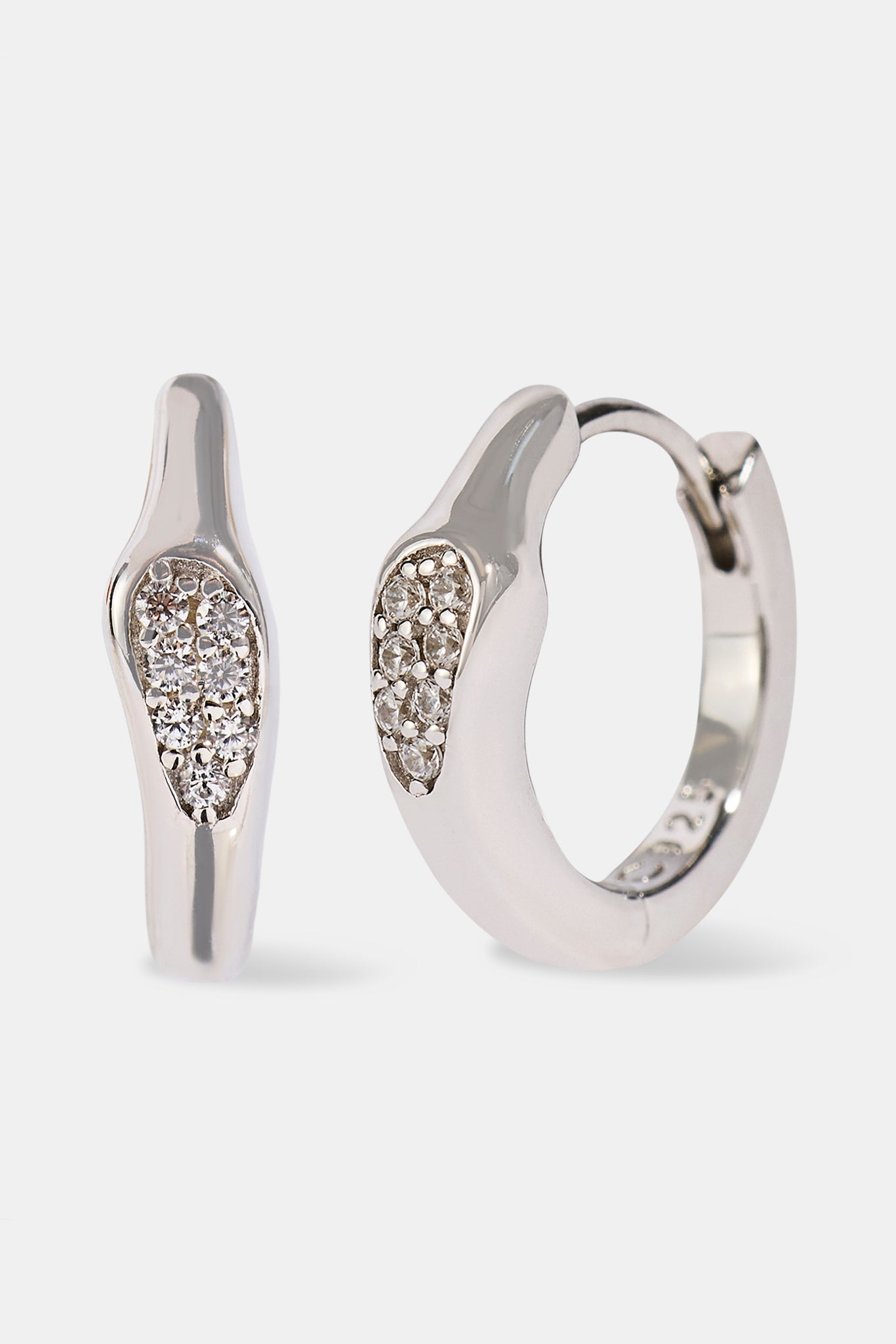 Iced Asymmetric Hoop Earrings - 10mm - White