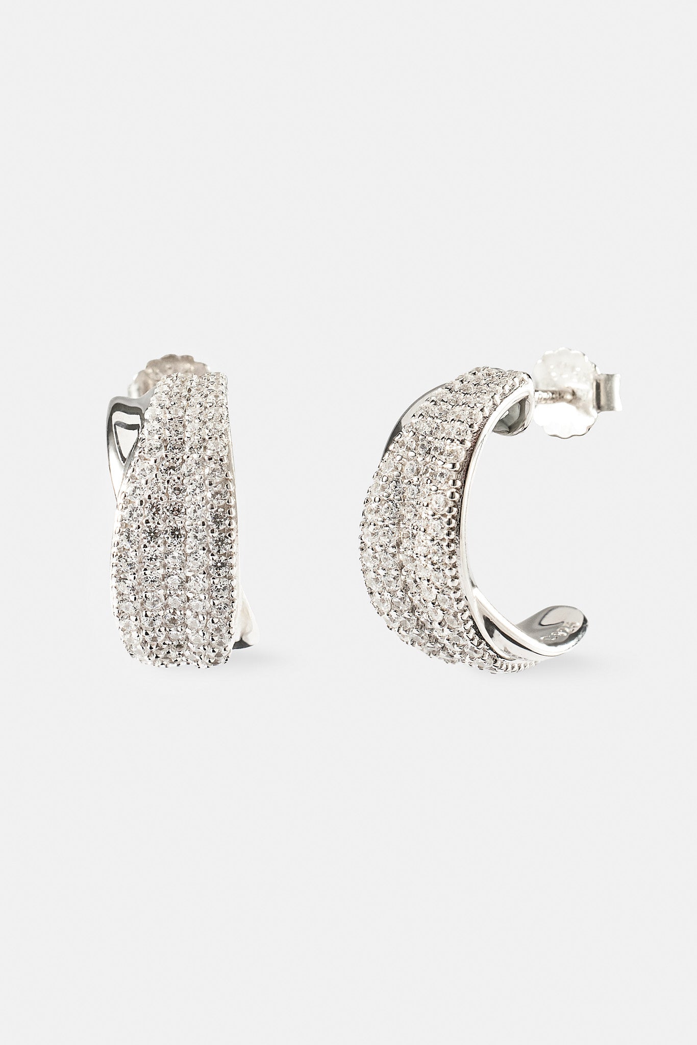 Iced & Polished Cross Over Hoops - 20mm - White