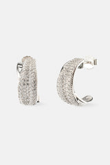 Iced &amp; Polished Cross Over Creolen – 20 mm – Weiß