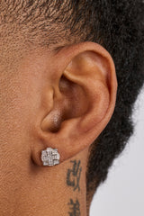 Iced Pave Cross Square Studs - 6mm - White