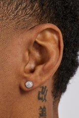 Iced Pave Edge Round Stud Earrings - 6mm - White