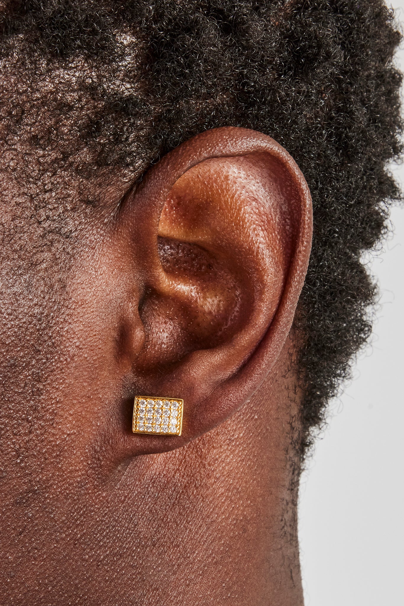 Iced Pave Rectangular Stud Earrings - 10mm - Gold