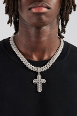 14 mm kubanische Zinkenkette und Kreuzanhänger mit rundem Eisstein