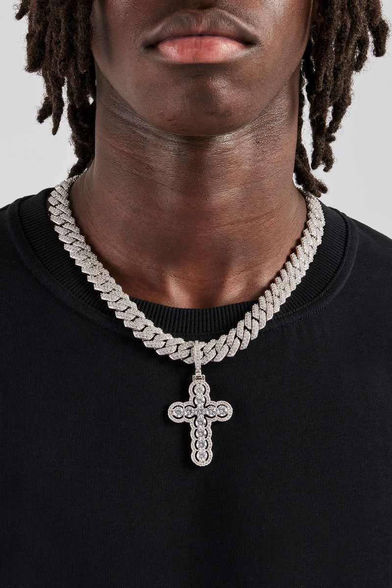 14 mm kubanische Zinkenkette und Kreuzanhänger mit rundem Eisstein