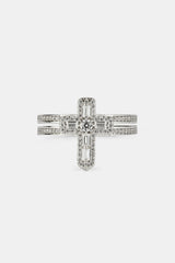 Iced Cross Double Row Ring - 15mm - White Gold