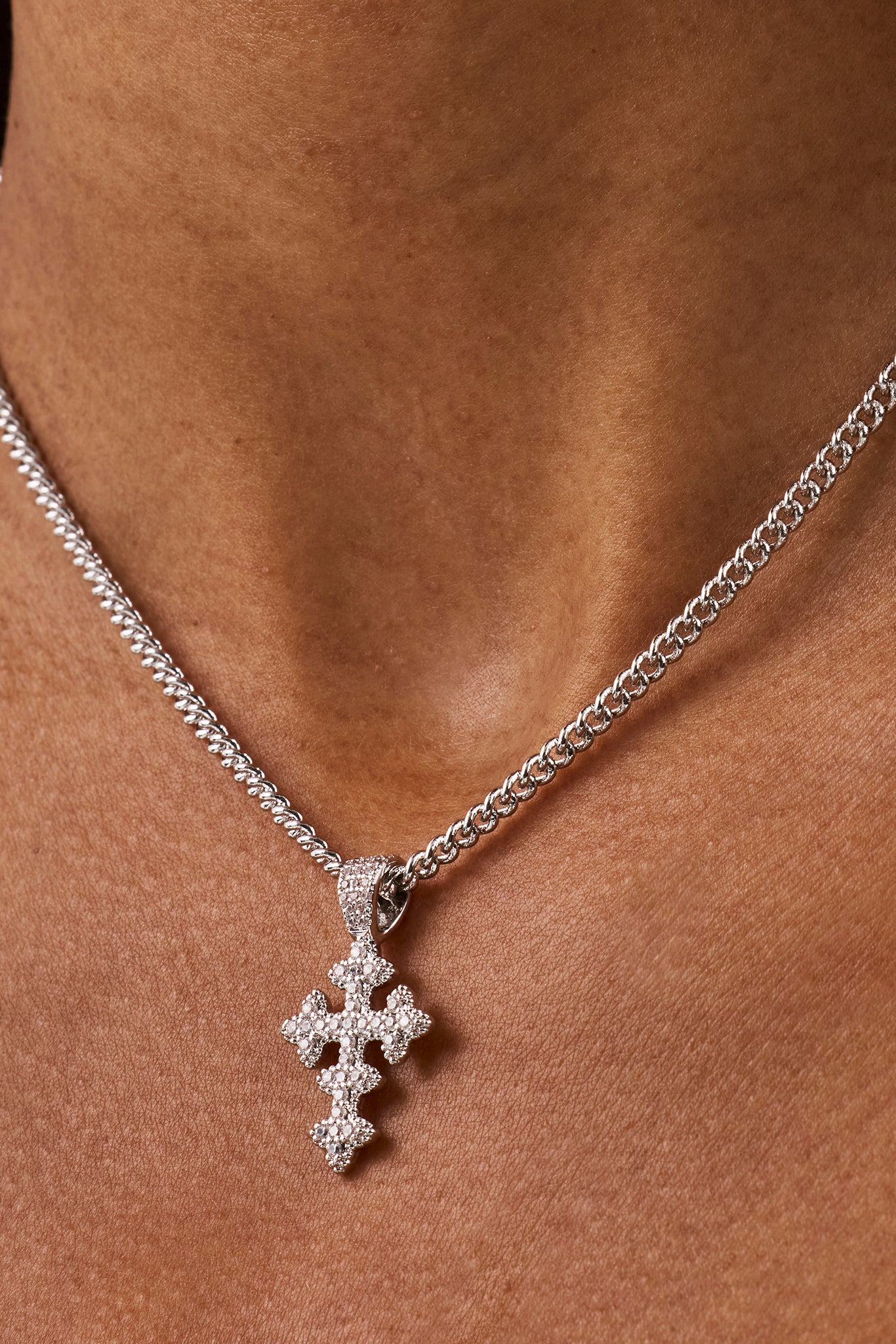 Womens Iced Motif Cross Necklace - 20mm - White