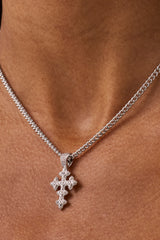 Womens Iced Motif Cross Necklace - 20mm - White