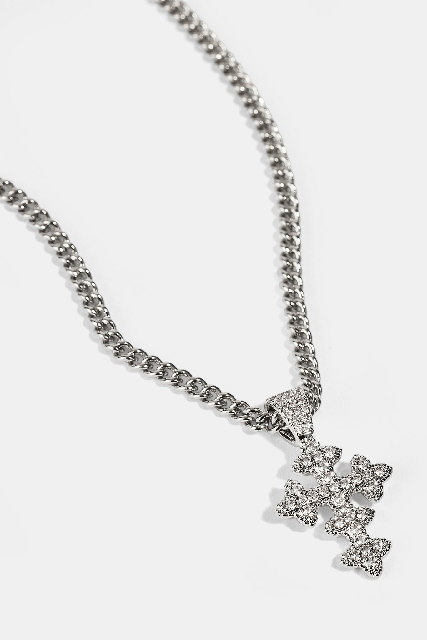 Womens Iced Motif Cross Necklace - 20mm - White