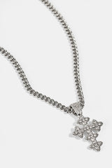 Womens Iced Motif Cross Necklace - 20mm - White