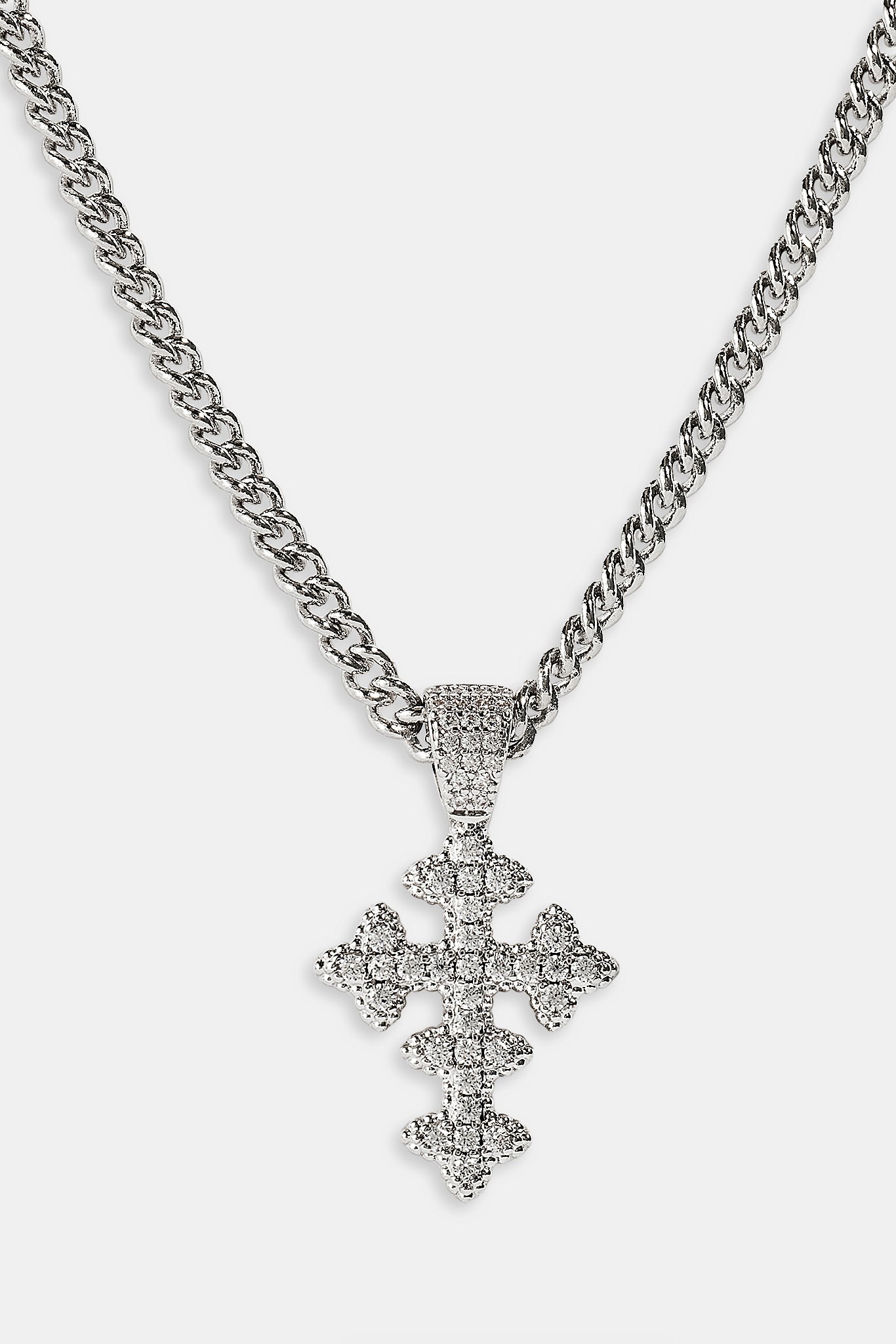 Womens Iced Motif Cross Necklace - 20mm - White