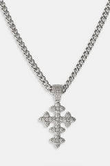Womens Iced Motif Cross Necklace - 20mm - White