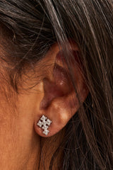 Iced Cross Stud - 10mm - White