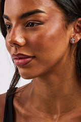 Iced Cross Stud - 10mm - White