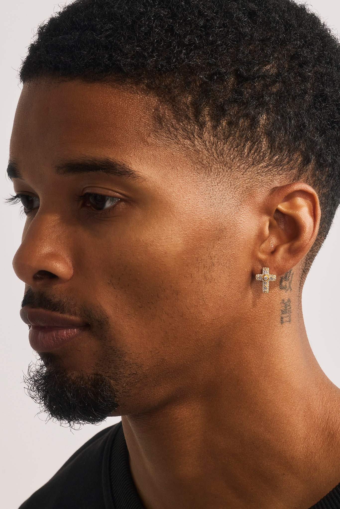 Iced Stud Cross Earrings - 15mm - Gold
