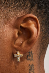 Iced Stud Cross Earrings - 15mm - Gold