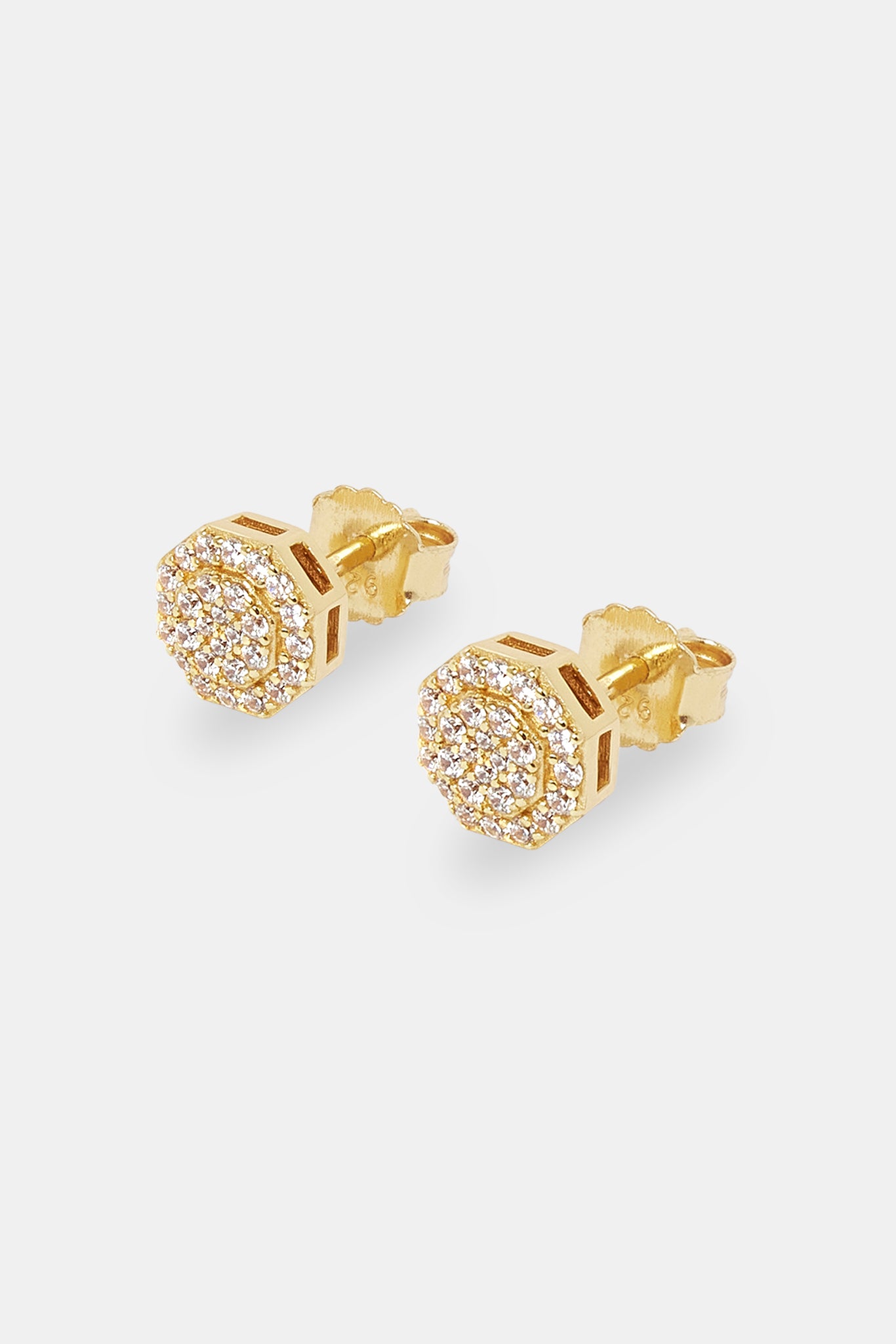 Iced CZ Shape Stud Earrings - 8mm - Gold