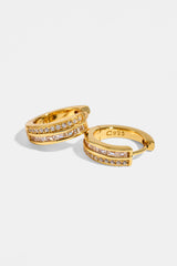 Mens Iced Tennis & Baguette Stone Hoop Earrings - 10mm - Gold