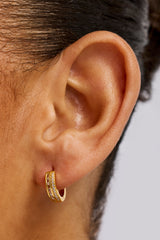 Iced Tennis & Baguette Stone Hoop Earrings - 10mm - Gold