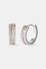 Iced Tennis & Baguette Stone Hoop Earrings - 10mm - White
