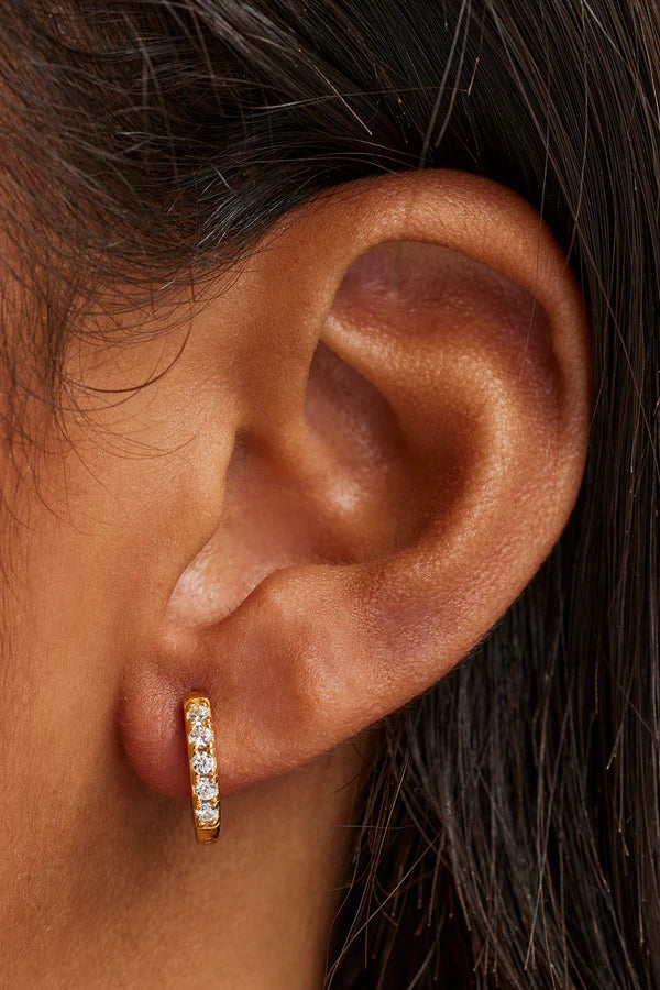 Iced Thin Huggie Earrings Set - 12mm