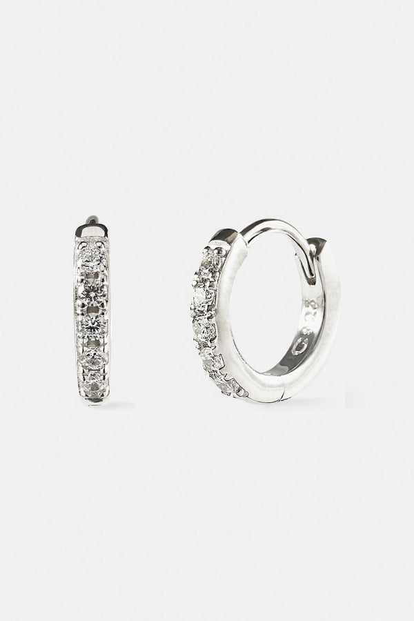 Iced Thin Huggie Earrings - 12mm - White
