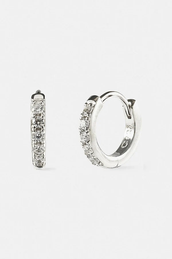 Iced Thin Huggie Earrings Set - 12mm
