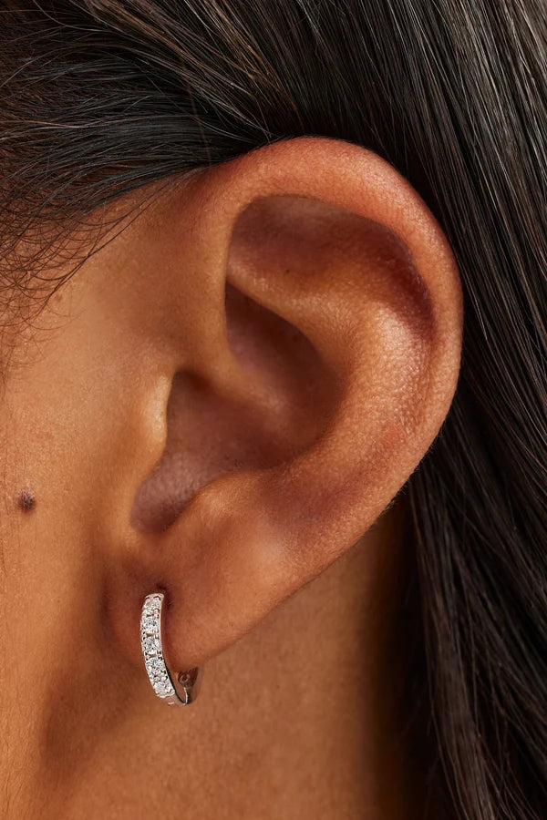 Iced Thin Huggie Earrings Set - 12mm