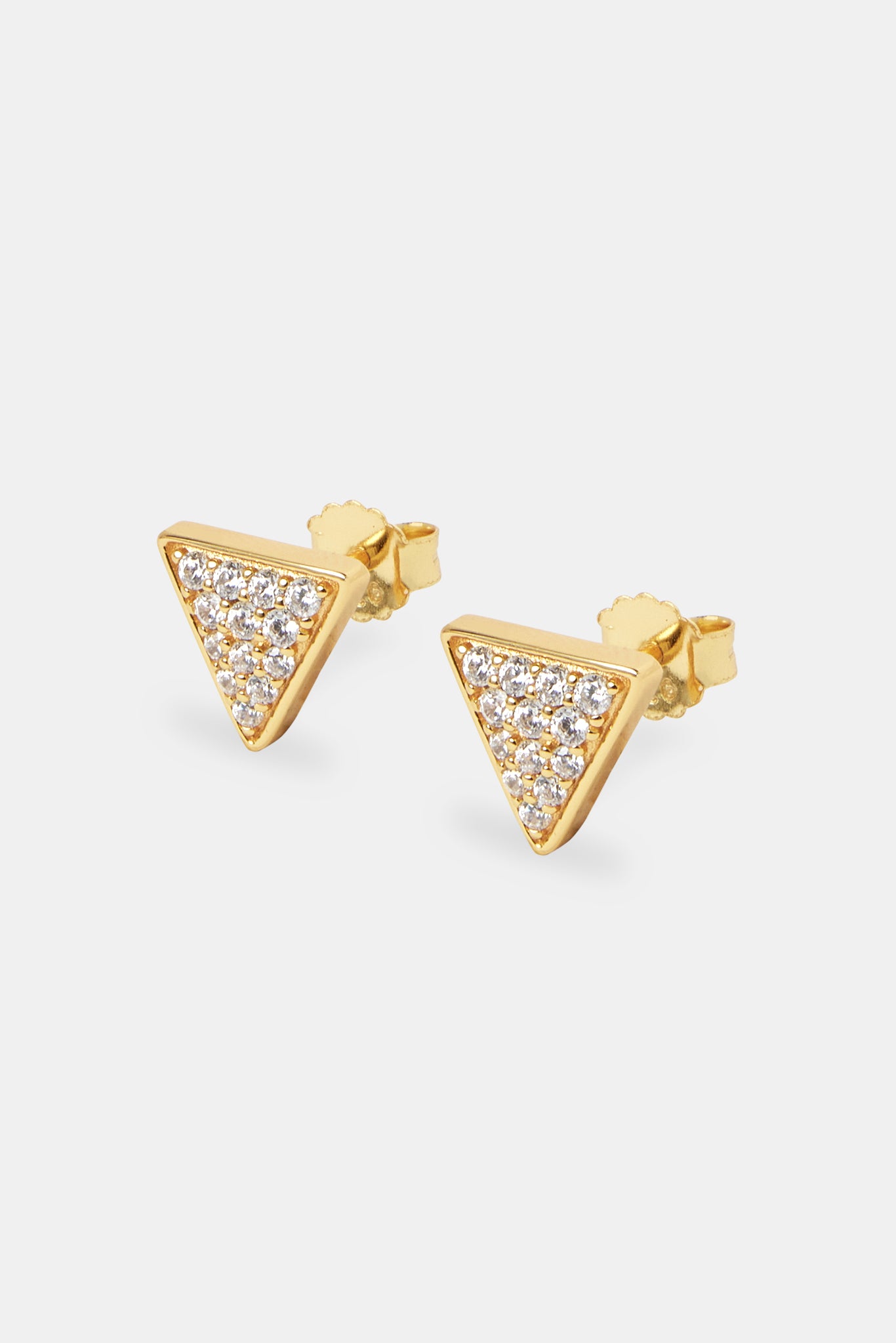 Iced Pave Triangular Stud Earrings - 10mm - Gold