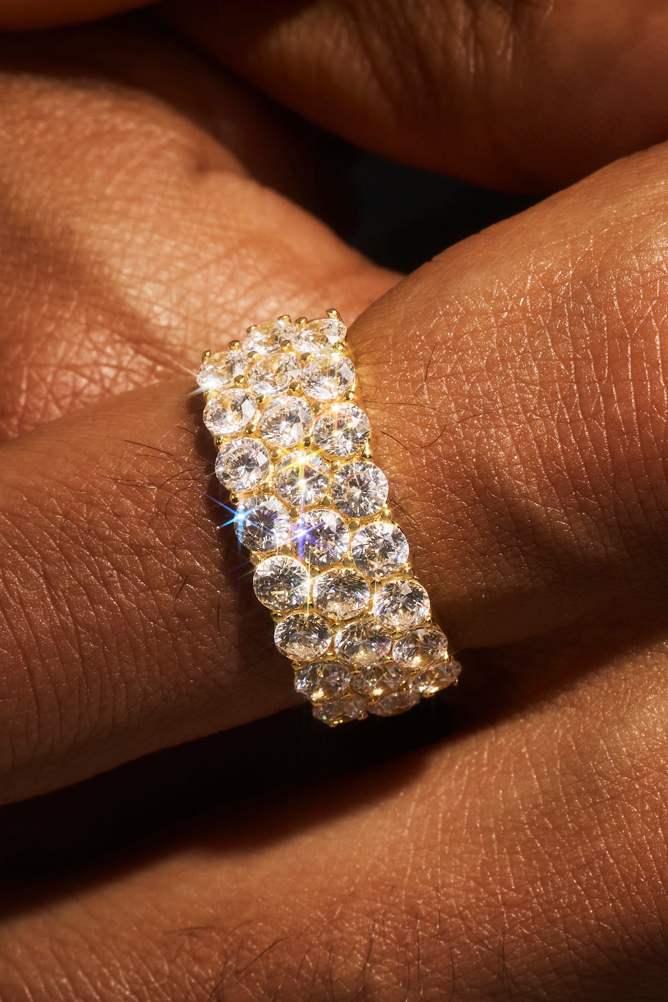 Triple Row CZ Iced Ring - 6mm - Gold