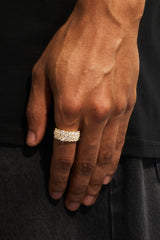 Triple Row CZ Iced Ring - 6mm - Gold