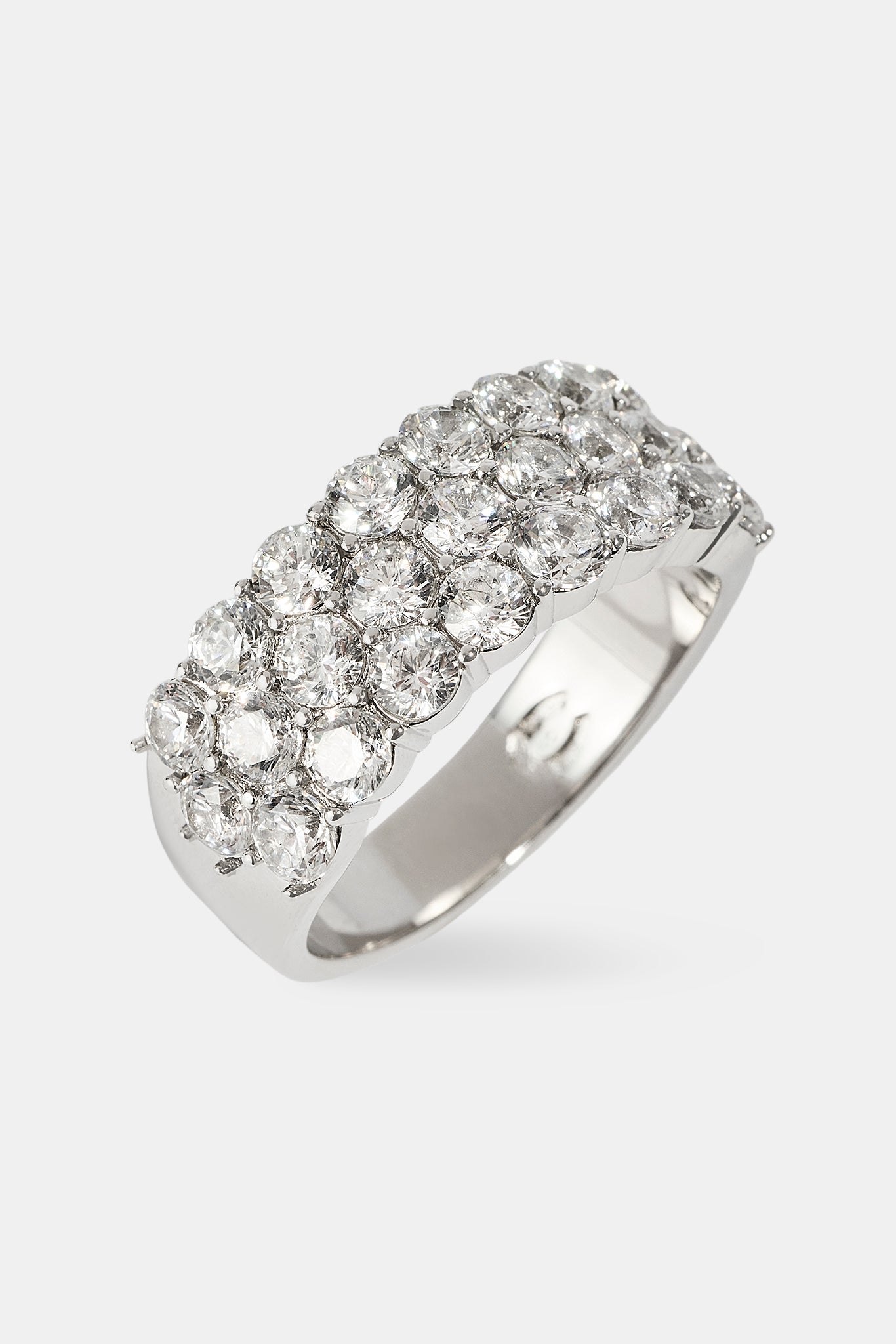 Triple Row CZ Iced Ring - 6mm - White