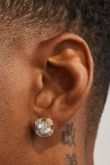 Iced CZ Baguette Square Stud Earrings - 10mm - Gold