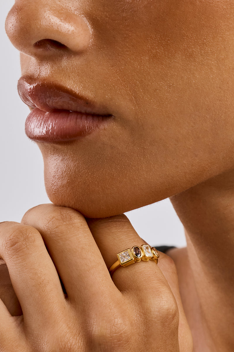 Mixed Gemstone Polished Edge Ring - 6mm - Gold