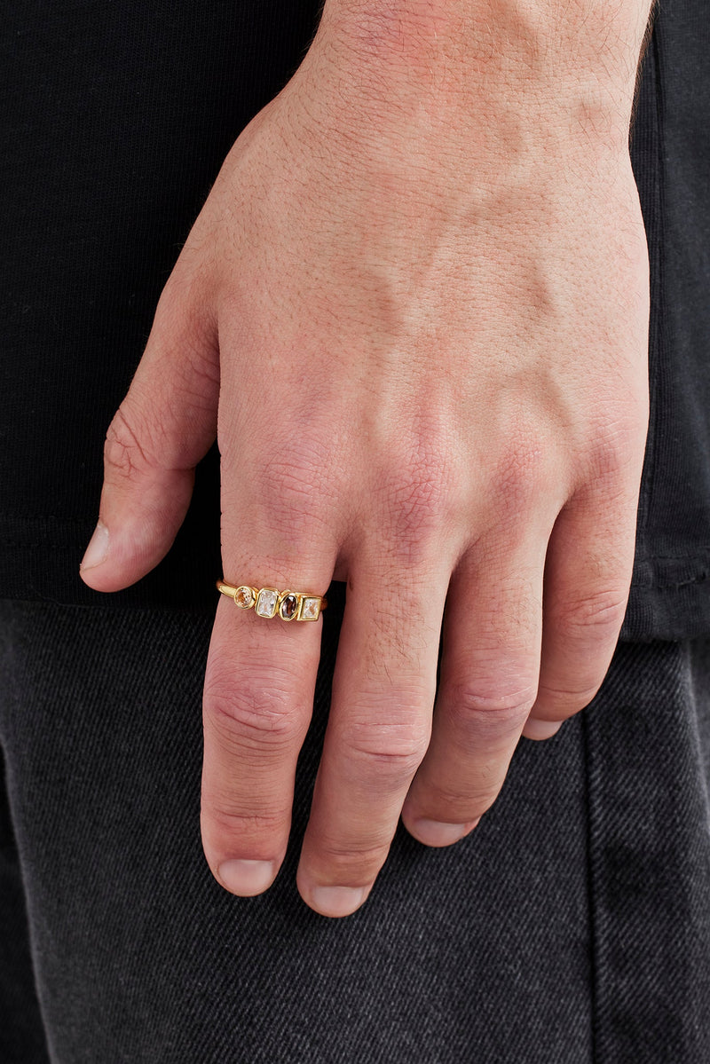 Ring mit gemischten Edelsteinen und poliertem Rand – 6 mm – Gold