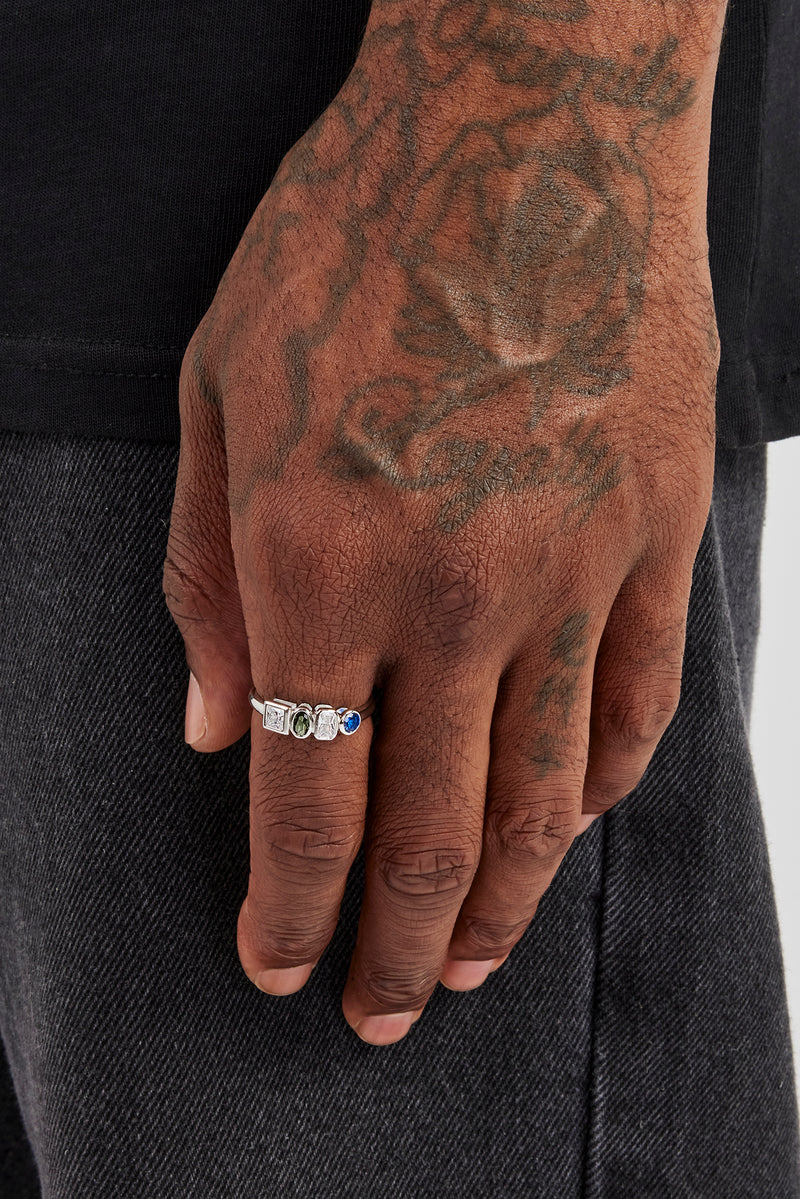 Ring mit gemischten Edelsteinen und poliertem Rand – 6 mm