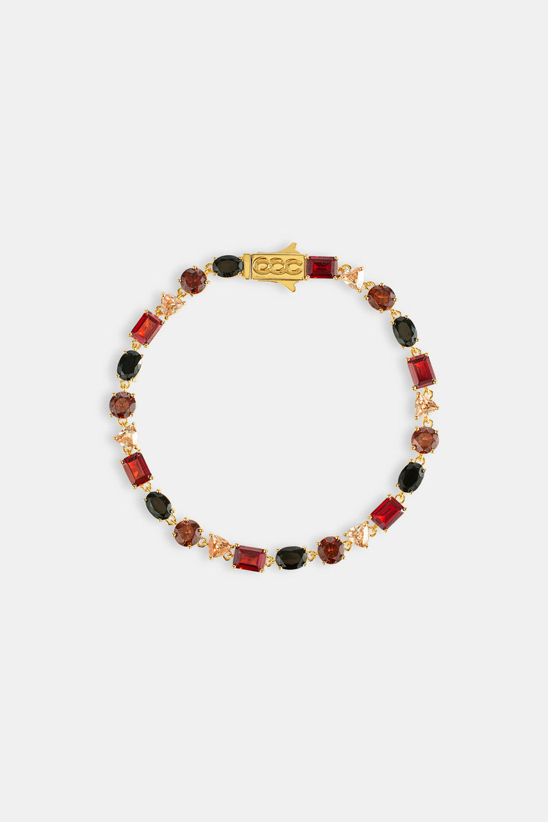 Mixed Shape Chocolate Multi Gemstone Bracelet - 5mm - Gold