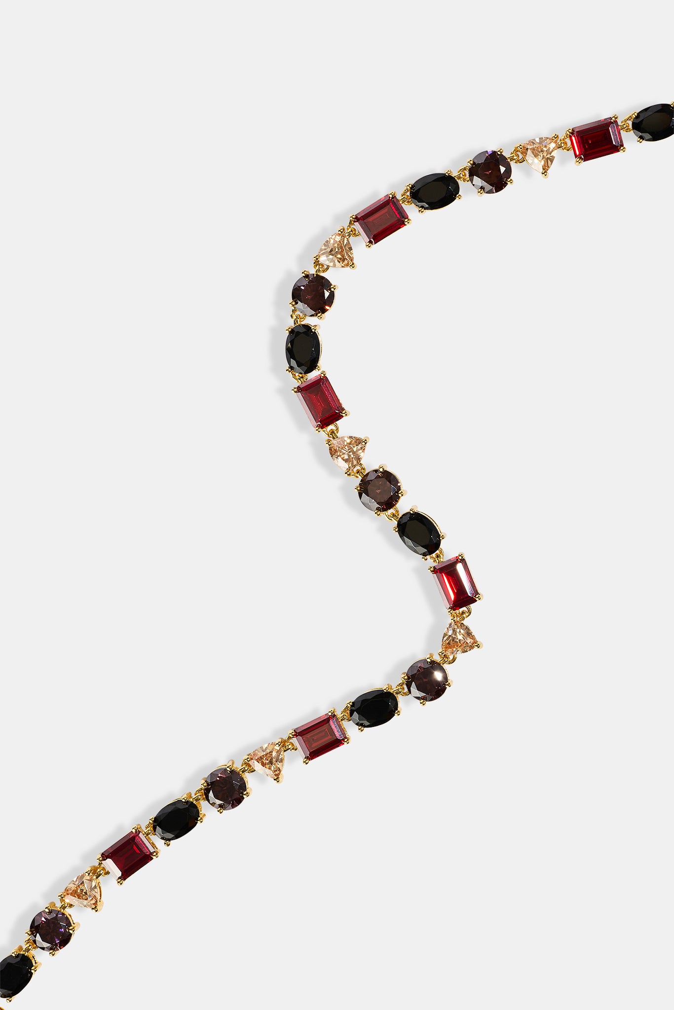 Schokoladenbraune Kette mit mehreren Edelsteinen in verschiedenen Formen – 8 mm – Gold