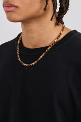Schokoladenbraune Kette mit mehreren Edelsteinen in verschiedenen Formen – 8 mm – Gold