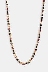 Schokoladenbraune Kette mit mehreren Edelsteinen in verschiedenen Formen – 8 mm – Gold