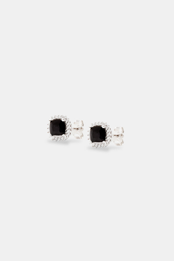 Iced Square Cluster Earrings - Black