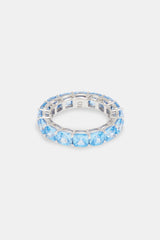 925 Blue Large CZ Single Row Tennis Ring